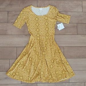 LuLaRoe Dresses - Lularoe yellow patterned Nicole dress size small LuLaRoe Dresses - Lularoe yellow patterned Nicole dress size small